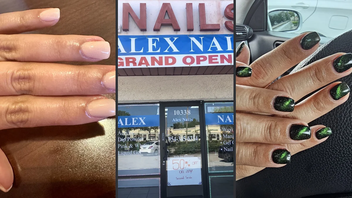 Manicured nails in a nail salon setting.